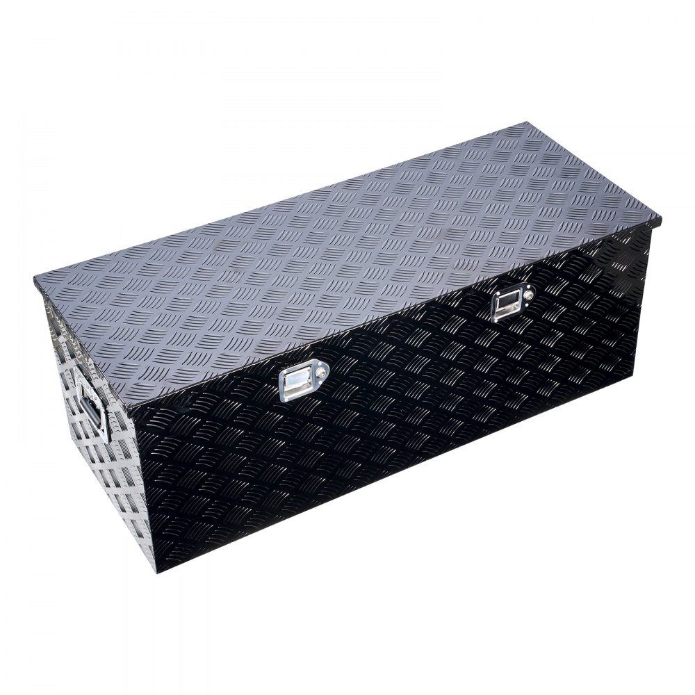 VEVOR Heavy Duty Aluminum Truck Bed Tool Box, Stripes Plated Tool Box with Side Handle and Locks Keys, Storage Toolbox Chest Organizer for Trailer, Pickup, 48"x19.5"x17.5"(1219.2x495.3x444.5mm), Black