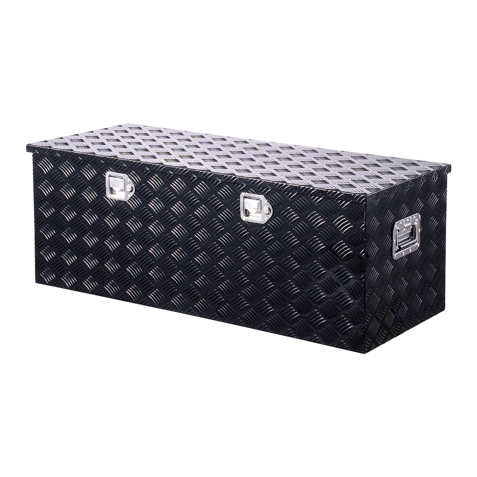 VEVOR Heavy Duty Aluminum Truck Bed Tool Box, Stripes Plated Tool Box with Side Handle and Locks Keys, Storage Toolbox Chest Organizer for Trailer, Pickup, 48"x19.5"x17.5"(1219.2x495.3x444.5mm), Black