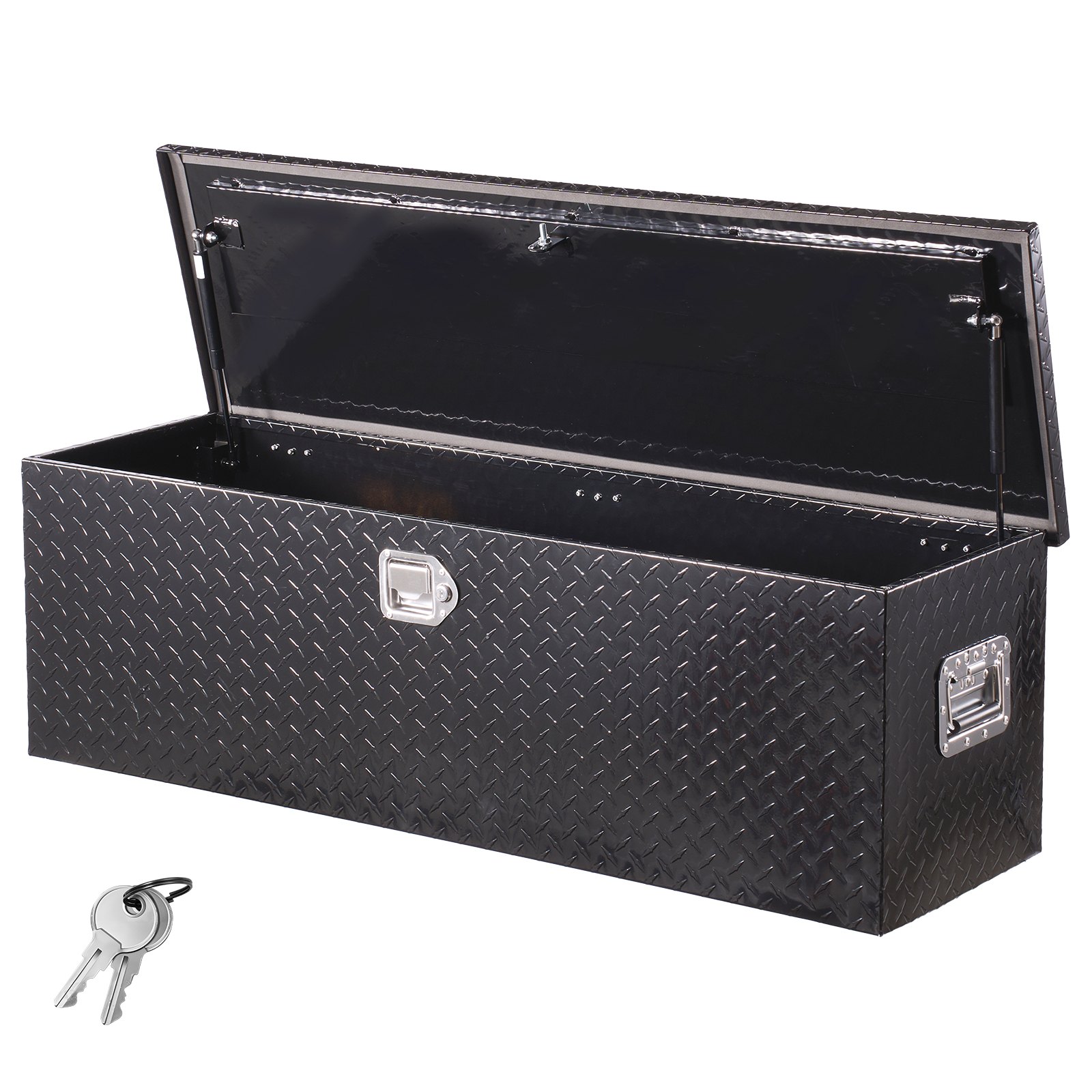 VEVOR Heavy Duty Aluminum Truck Bed Tool Box, Diamond Plate Tool Box with Side Handle and Lock Keys, Storage Toolbox Chest Organizer for Trailer, Pickup, RV, 49"x15"x15"(1244.6x381x381mm), Black