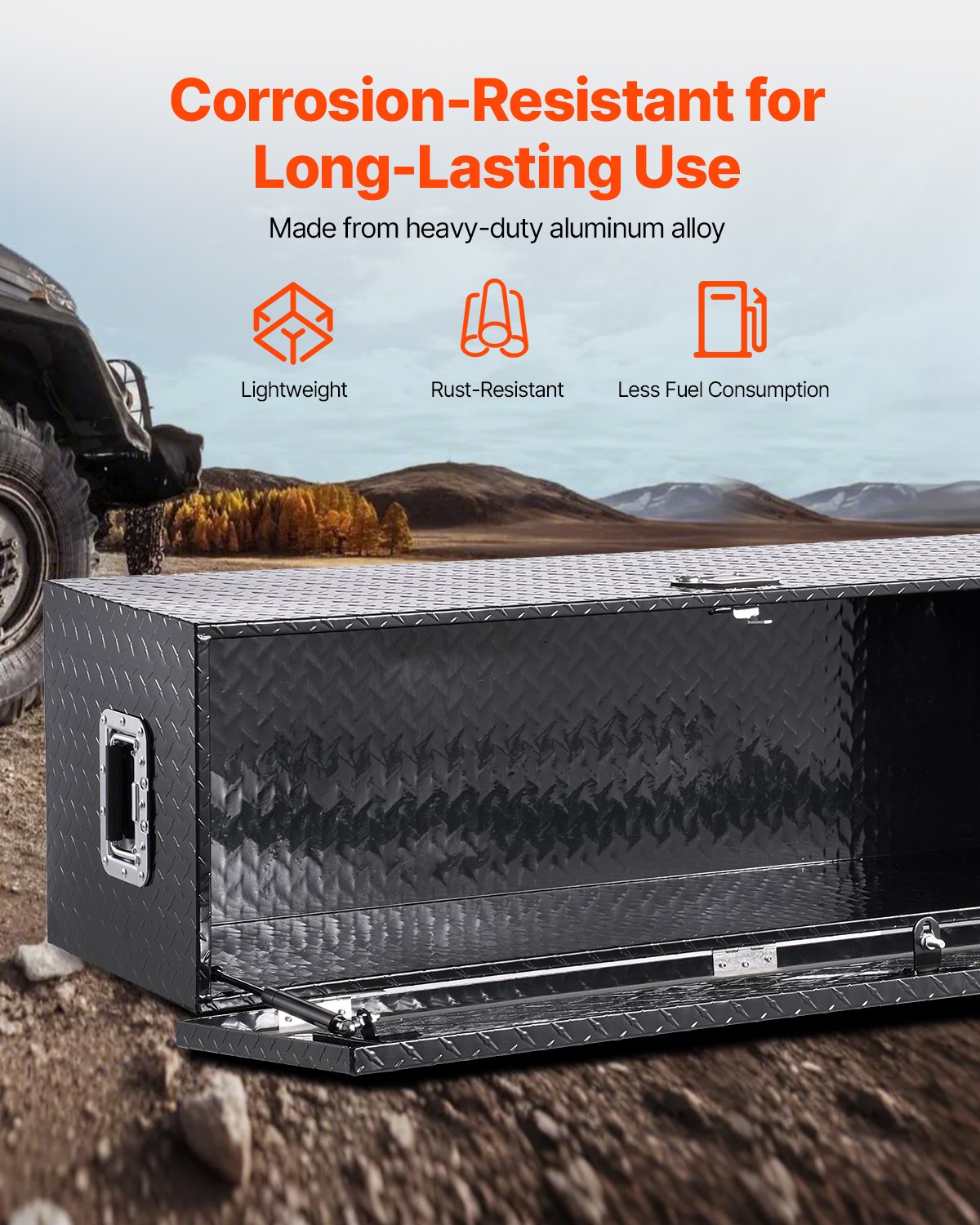 VEVOR Heavy Duty Aluminum Truck Bed Tool Box, Diamond Plate Tool Box with Side Handle and Lock Keys, Storage Toolbox Chest Organizer for Trailer, Pickup, RV, 49"x15"x15"(1244.6x381x381mm), Black