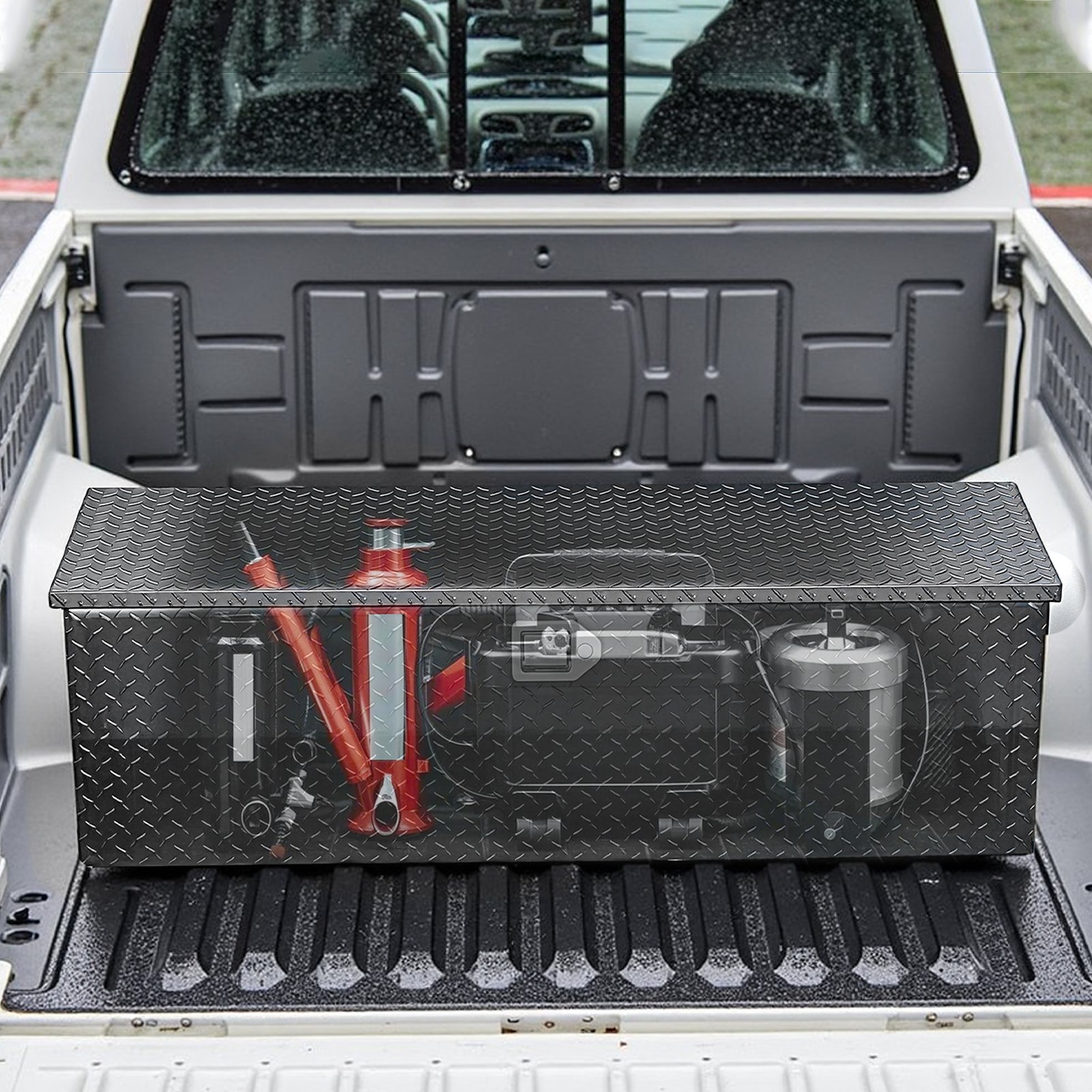 VEVOR Heavy Duty Aluminum Truck Bed Tool Box, Diamond Plate Tool Box with Side Handle and Lock Keys, Storage Toolbox Chest Organizer for Trailer, Pickup, RV, 49"x15"x15"(1244.6x381x381mm), Black