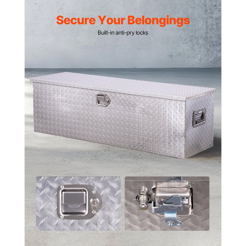 VEVOR Heavy Duty Aluminum Truck Bed Tool Box, Diamond Plate Tool Box with Side Handle and Lock Keys, Storage Toolbox Chest Organizer for Trailer, Pickup, RV, 49"x15"x15"(1244.6x381x381mm), Silver