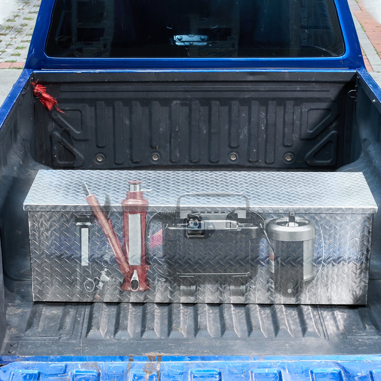 VEVOR Heavy Duty Aluminum Truck Bed Tool Box, Diamond Plate Tool Box with Side Handle and Lock Keys, Storage Toolbox Chest Organizer for Trailer, Pickup, RV, 49"x15"x15"(1244.6x381x381mm), Silver