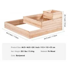 VEVOR Raised Garden Bed, 3.7 x 3.7 x 1.7 ft Wooden Planter Box, Outdoor Planting Boxes with Open Base, for Growing Flowers/Vegetables/Herbs in Backyard/Garden/Patio/Balcony, Burlywood