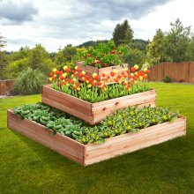 VEVOR megemelt kerti ágy, 3,7 x 3,7 x 1,7 láb méretű fából készült ültetőláda, kültéri ültetőládák nyitott alappal, virágok/zöldségek/fűszernövények termesztéséhez a hátsó udvarban/kertben/teraszon/erkélyen, Burlywood