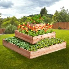 VEVOR Raised Garden Bed, 3.7 x 3.7 x 1.7 ft Wooden Planter Box, Outdoor Planting Boxes with Open Base, for Growing Flowers/Vegetables/Herbs in Backyard/Garden/Patio/Balcony, Burlywood