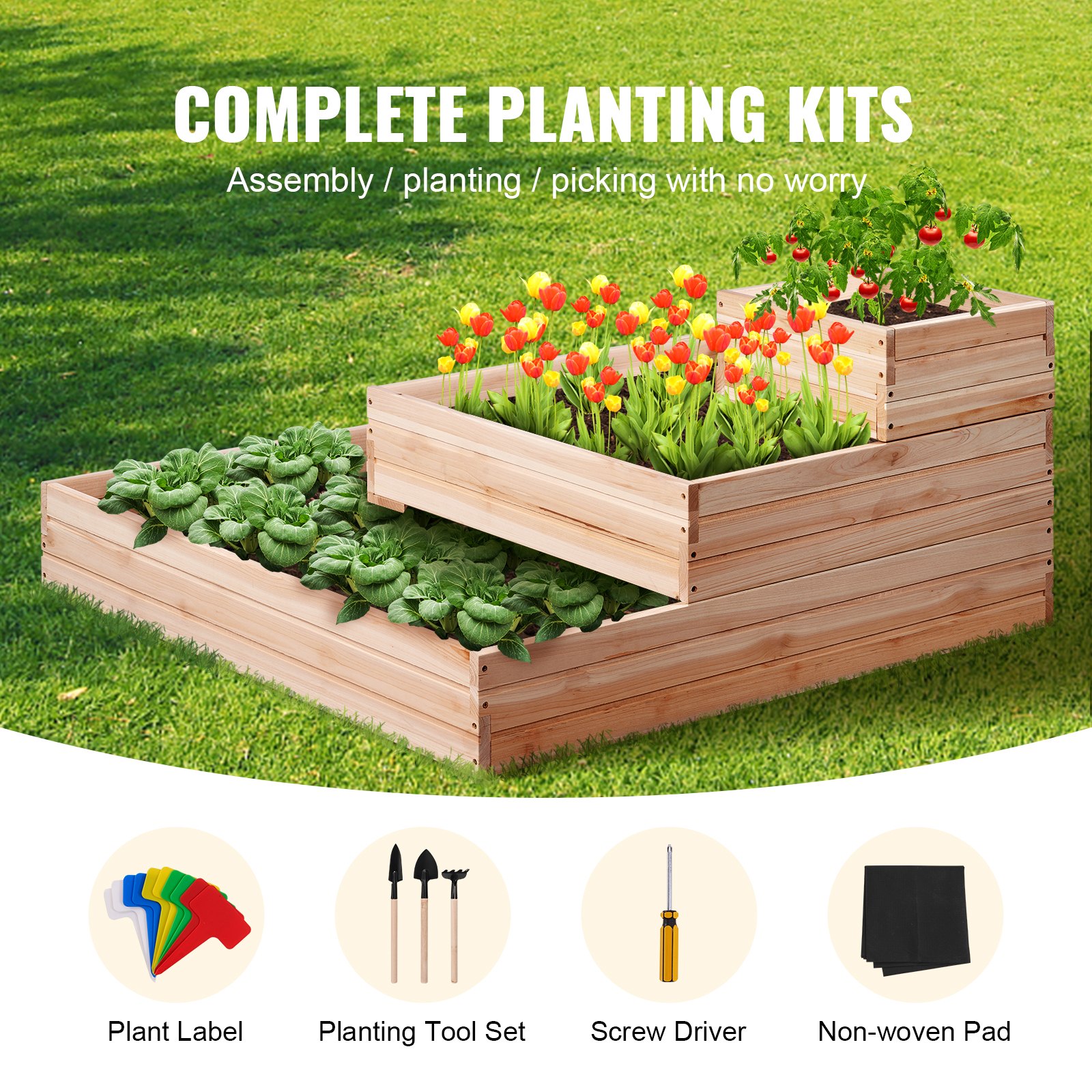 Wooden Raised Garden Bed Planter Box 44.5x44.5x20.1" Flower Vegetable Herb Wooden Raised Garden Bed Planter Box 44.5x44.5x20.1" Flower Vegetable Herb