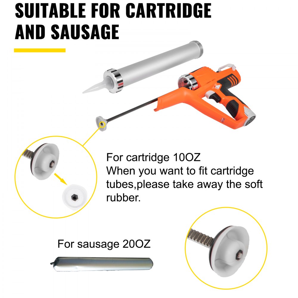 VEVOR Sausage Caulking Gun 10/20-Ounce Electric Caulking Gun Aluminum Sausage Cartridge Gun Packs 56.9x23.9 cm Dual-Use Hand Tool 4000 N Caulking Gun Kit with 3 Cones Nozzles