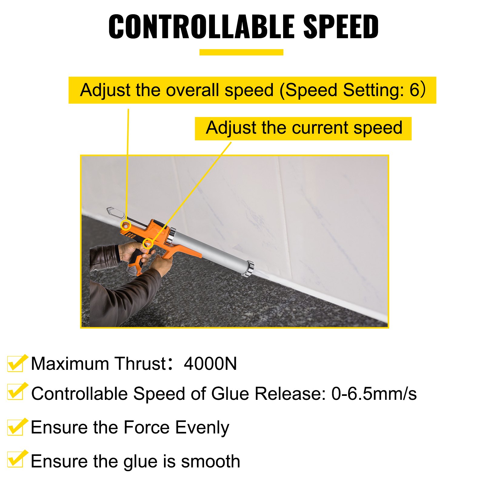 VEVOR Sausage Caulking Gun 10/20-Ounce Electric Caulking Gun Aluminum Sausage Cartridge Gun Packs 56.9x23.9 cm Dual-Use Hand Tool 4000 N Caulking Gun Kit with 3 Cones Nozzles