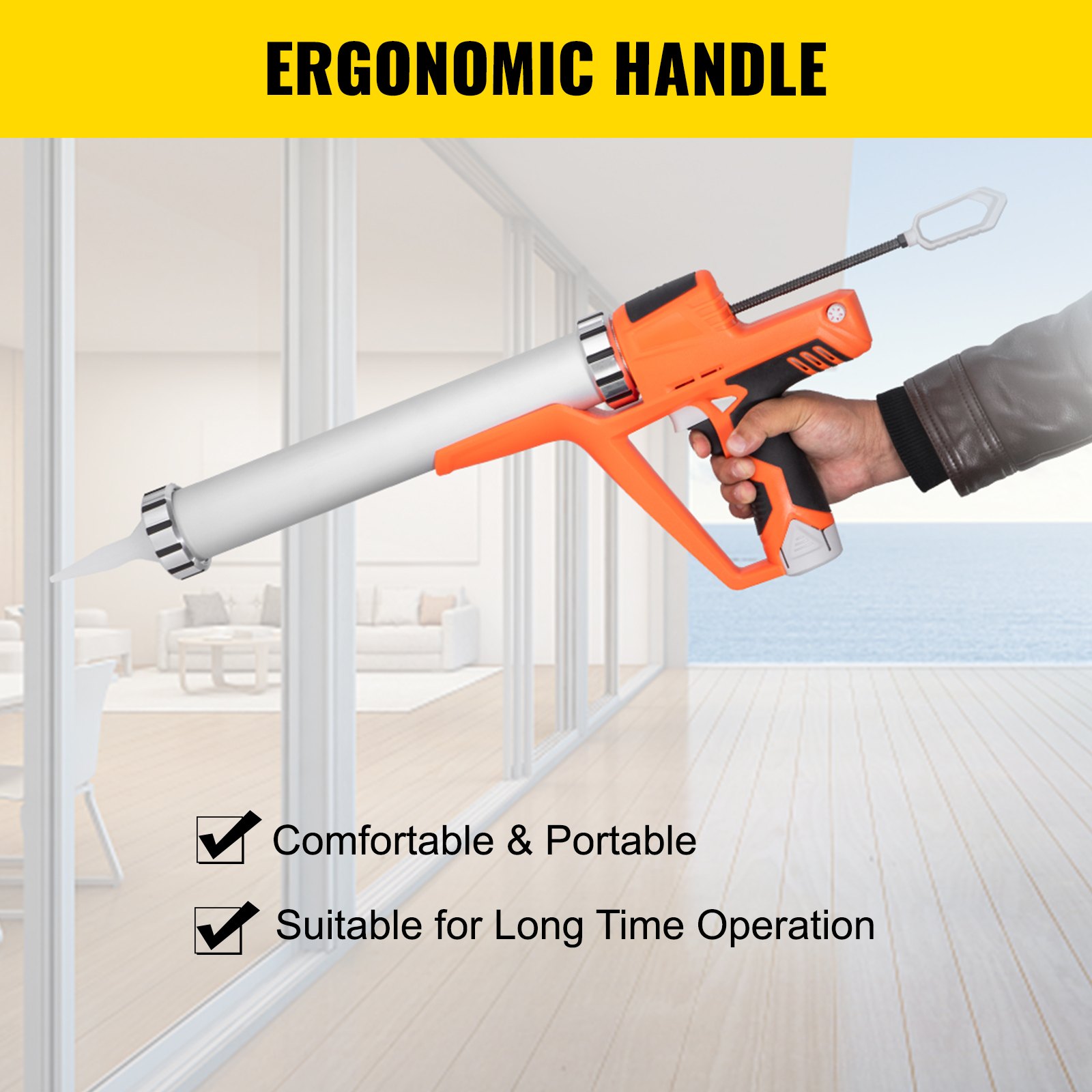 VEVOR Sausage Caulking Gun 10/20-Ounce Electric Caulking Gun Aluminum Sausage Cartridge Gun Packs 56.9x23.9 cm Dual-Use Hand Tool 4000 N Caulking Gun Kit with 3 Cones Nozzles