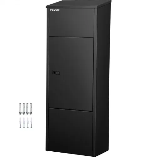 VEVOR Mail Package Drop Box, 15'' x 9'' x 41.3'' Package Parcel Box, Galvanized Steel Parcel Drop Box, Mailbox w/Code Lock, Secure Postbox w/Hardware, Delivery Box for Porch, Curbside & Outside, Black
