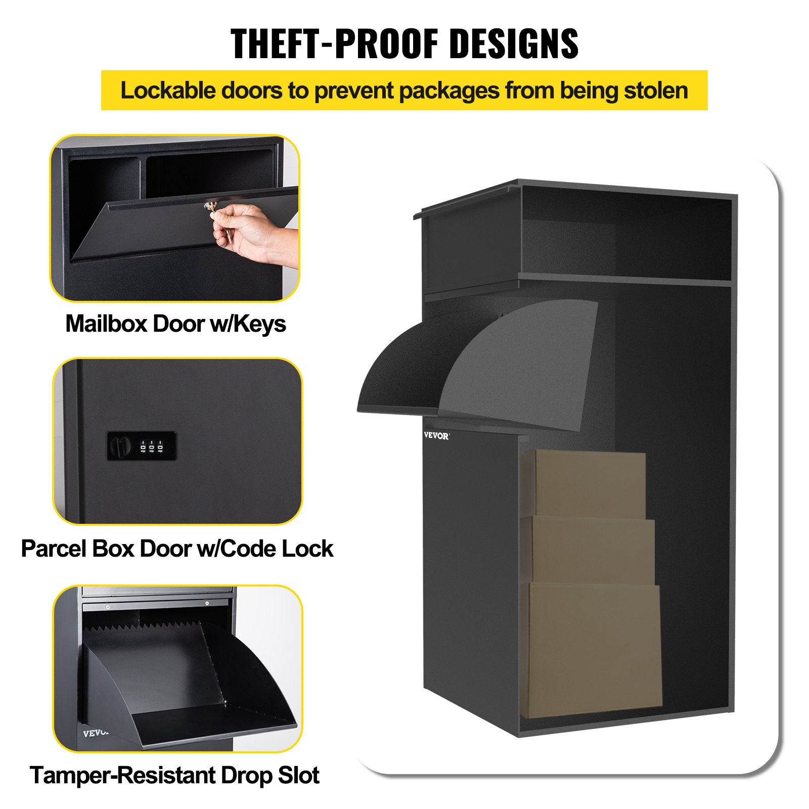 VEVOR Mail Package Drop Box, 19" x 19" x 48" Package Parcel Box with Locking Letterbox, Parcel Drop Box, Delivery Box w/Anchoring Fittings, Secure Steel Mailbox for Curbside, Porch, Outside & Home