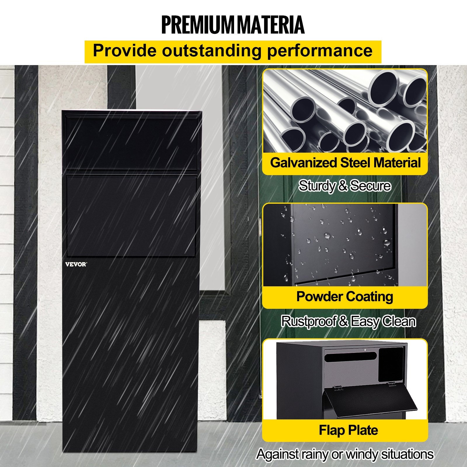 VEVOR Mail Package Drop Box, 19" x 19" x 48" Package Parcel Box with Locking Letterbox, Parcel Drop Box, Delivery Box w/Anchoring Fittings, Secure Steel Mailbox for Curbside, Porch, Outside & Home