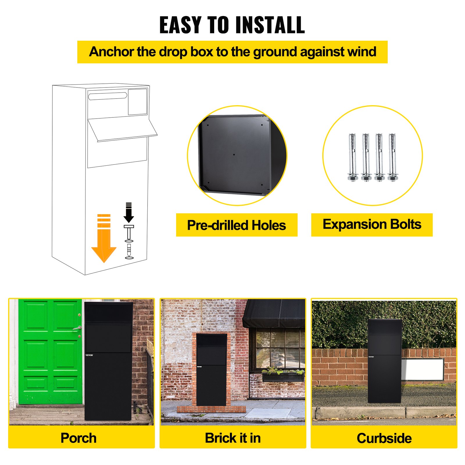VEVOR Mail Package Drop Box, 19" x 19" x 48" Package Parcel Box with Locking Letterbox, Parcel Drop Box, Delivery Box w/Anchoring Fittings, Secure Steel Mailbox for Curbside, Porch, Outside & Home