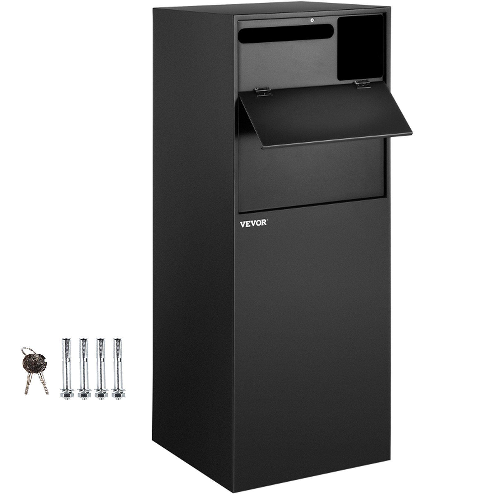VEVOR Mail Package Drop Box, 19" x 19" x 48" Package Parcel Box with Locking Letterbox, Parcel Drop Box, Delivery Box w/Anchoring Fittings, Secure Steel Mailbox for Curbside, Porch, Outside & Home