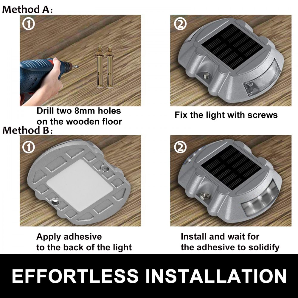8pcs Solar Dock Led Light W/ Installing Screws Work Stable Walkway Yard Garden