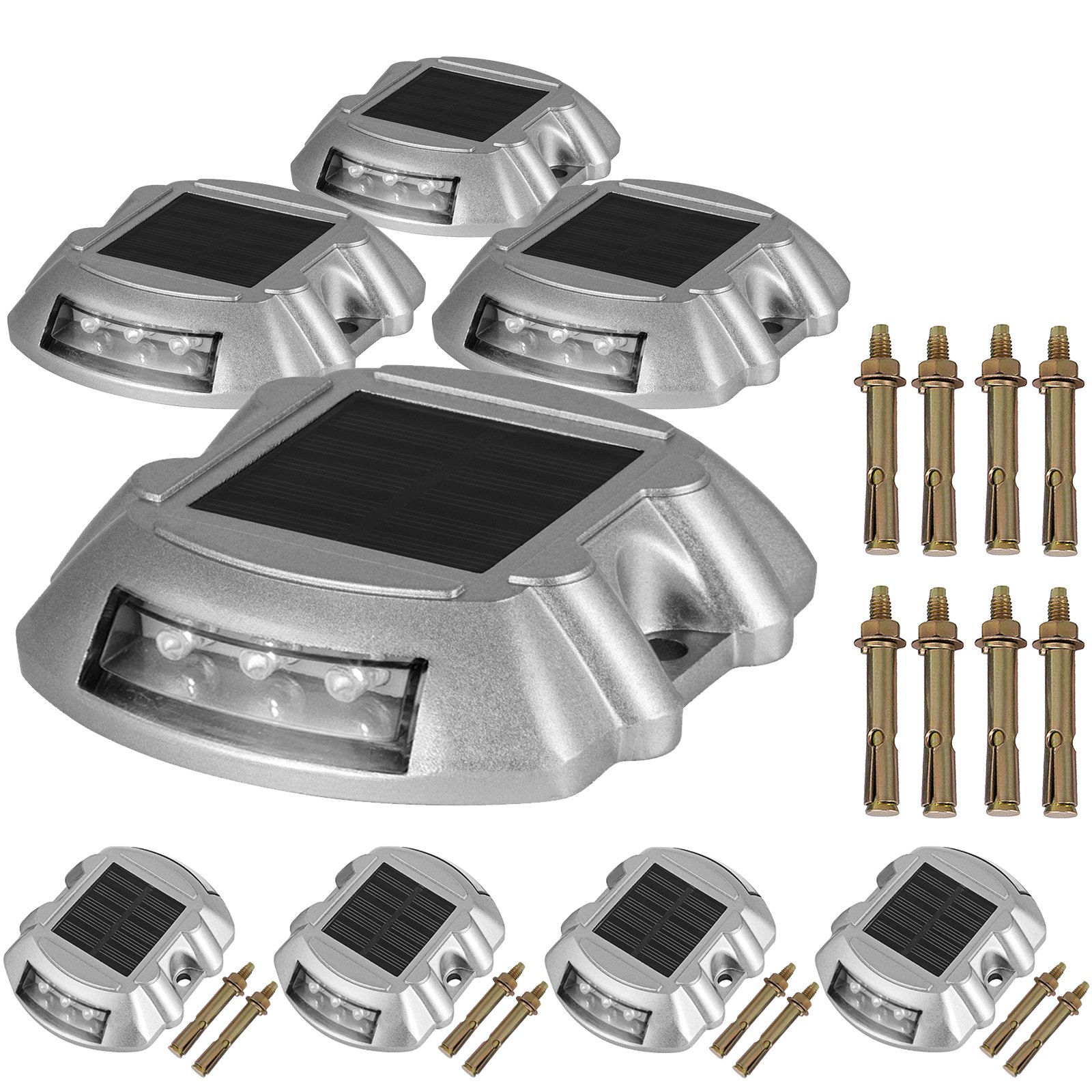 8pcs Solar Dock Led Light W/ Installing Screws Work Stable Walkway Yard Garden