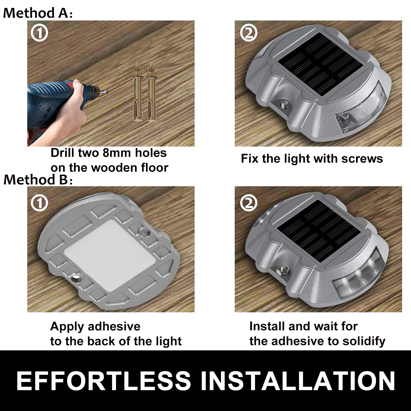 8pcs Solar Dock Led Light W/ Installing Screws Work Stable Walkway Yard Garden