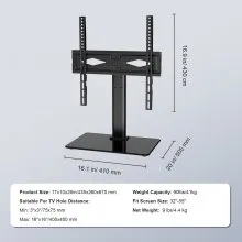 VEVOR TV Stand Mount, Swivel Universal TV Stand for 32 to 55 inch TVs, Height Adjustable Portable Floor TV Stand with Tempered Glass Base for Bedroom, Living Room