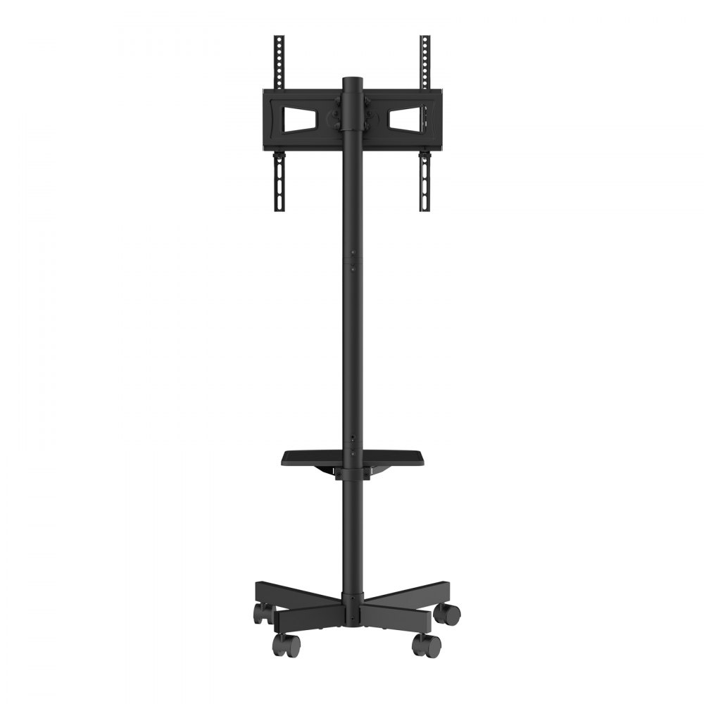 VEVOR mobile tv stand with adjustable mount, center shelf, and wheels for easy mobility.
