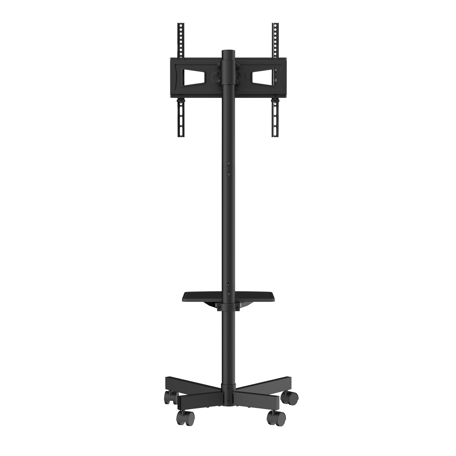 VEVOR mobile tv stand with adjustable mount, center shelf, and wheels for easy mobility.