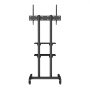 black VEVOR mobile tv stand with adjustable shelves and caster wheels for easy mobility.
