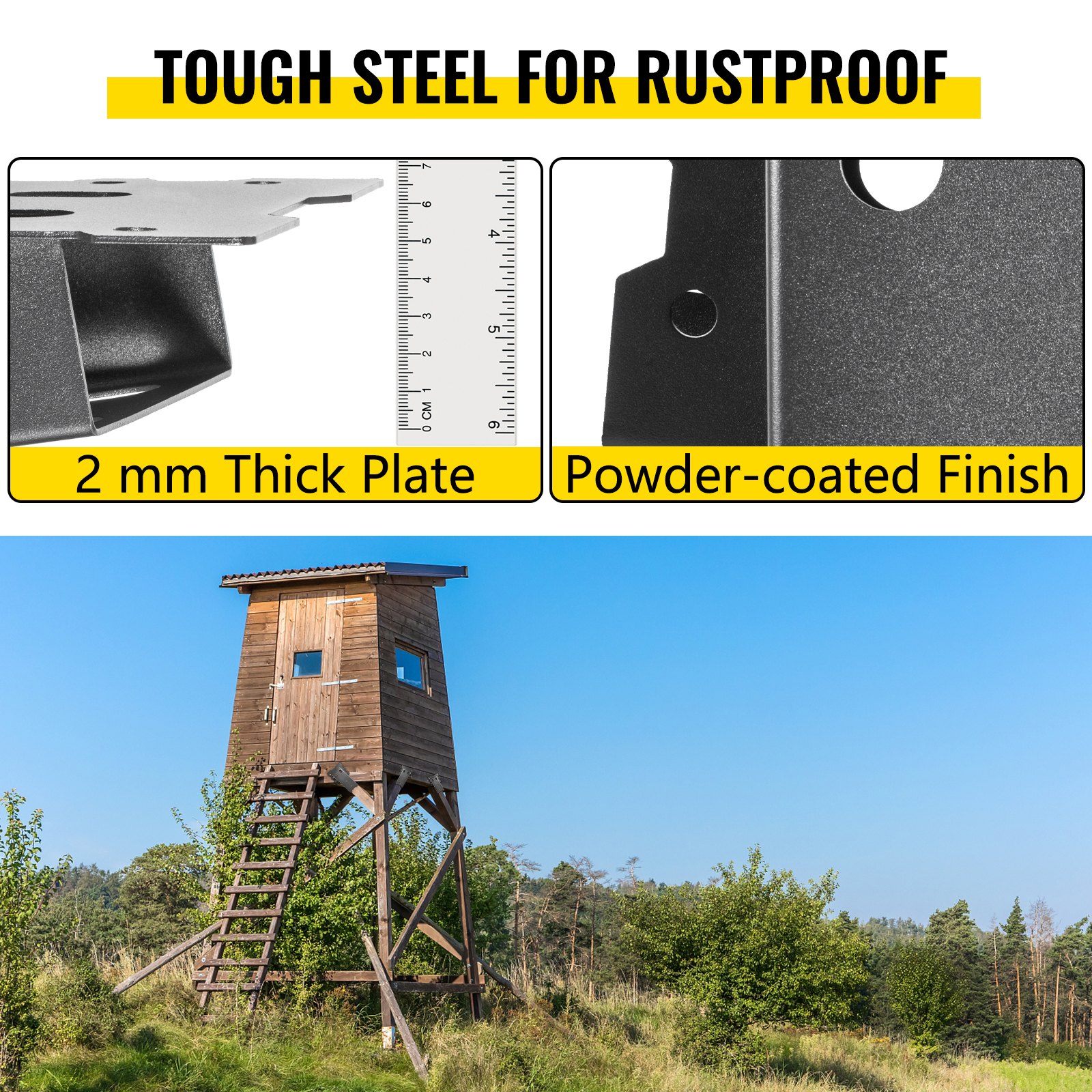 VEVOR Deer Blind Brackets, 2 PCS 4" x 4" Deer Stand Brackets, Powder Coated Steel Tree House Brackets, Heavy Duty Deer Stands  Elevated Deer Blinds for Outdoor Platform and Hunting Stand W/ Screw Kit