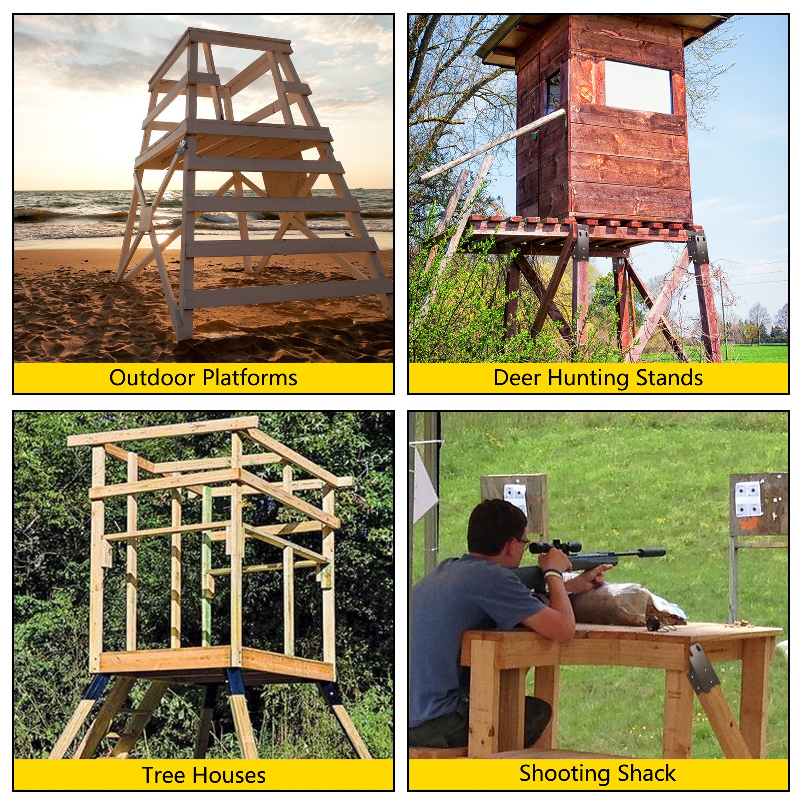 VEVOR Deer Blind Brackets, 2 PCS 4" x 4" Deer Stand Brackets, Powder Coated Steel Tree House Brackets, Heavy Duty Deer Stands  Elevated Deer Blinds for Outdoor Platform and Hunting Stand W/ Screw Kit