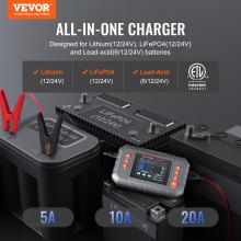 VEVOR Smart Battery Charger, 20-Amp, Lithium LiFePO4 Lead-Acid (AGM / Gel / SLA) Car Battery Charger with LCD Display, Trickle Charger Maintainer Desulfator for Boat Motorcycle Lawn Mower Deep Cycle