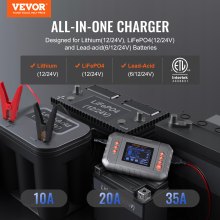 VEVOR Smart Battery Charger, 35-Amp, Lithium LiFePO4 Lead-Acid (AGM / Gel / SLA) Car Battery Charger with LCD Display, Trickle Charger Maintainer Desulfator for Boat Motorcycle Lawn Mower Deep Cycle