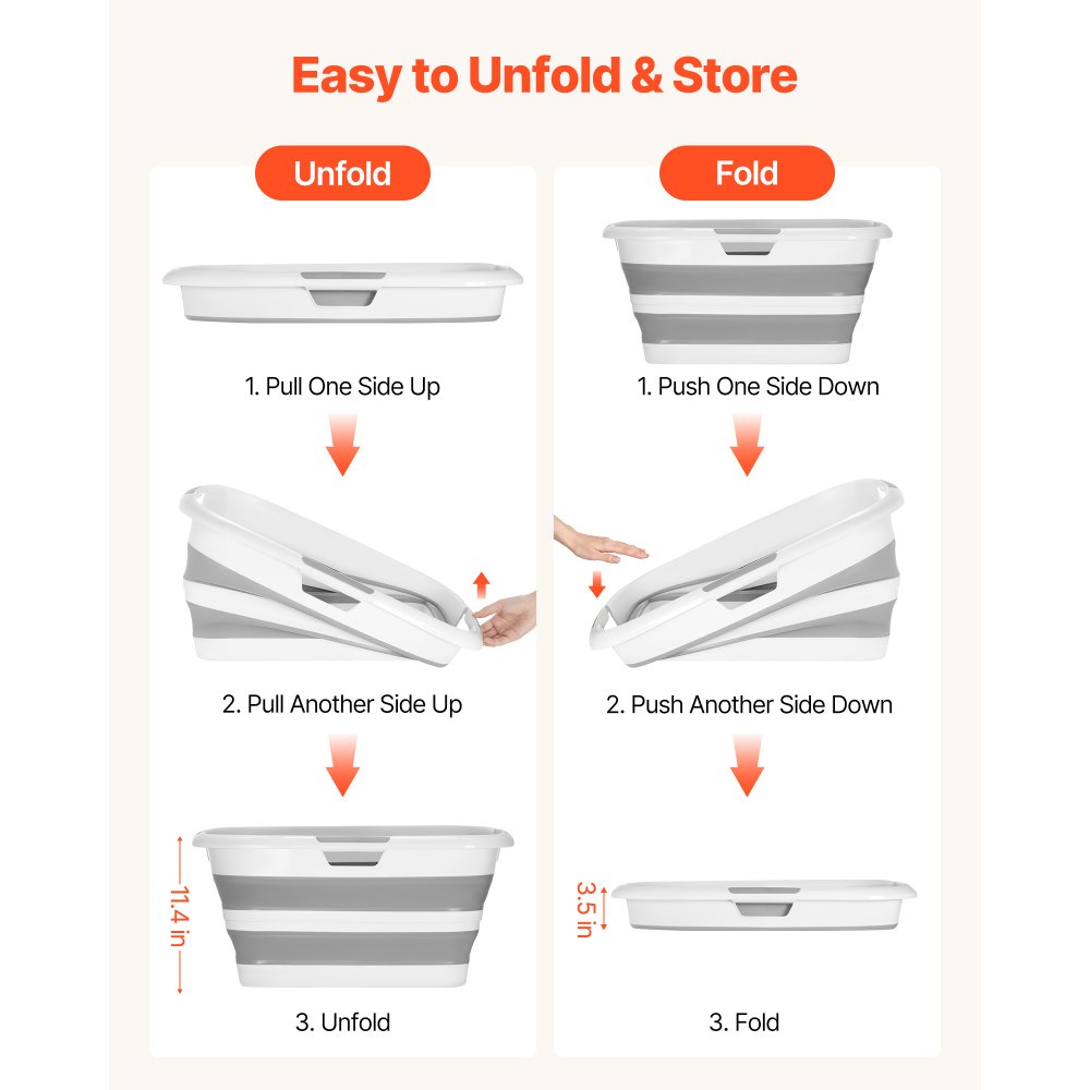 VEVOR Dog Bathtub, Collapsible Dog Bath Tub, Pet Bathing Grooming Wash Shower Station, Portable Space-saving & Stable Support, Built-In Drainage Hole for Small Pet Puppy Doggie Cat Outdoor, Gray White