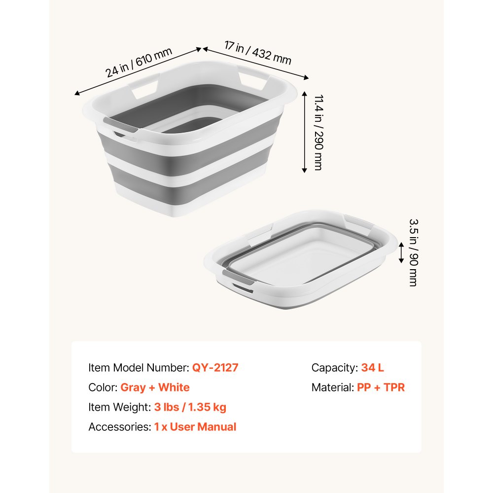 VEVOR Dog Bathtub, Collapsible Dog Bath Tub, Pet Bathing Grooming Wash Shower Station, Portable Space-saving & Stable Support, Built-In Drainage Hole for Small Pet Puppy Doggie Cat Outdoor, Gray White