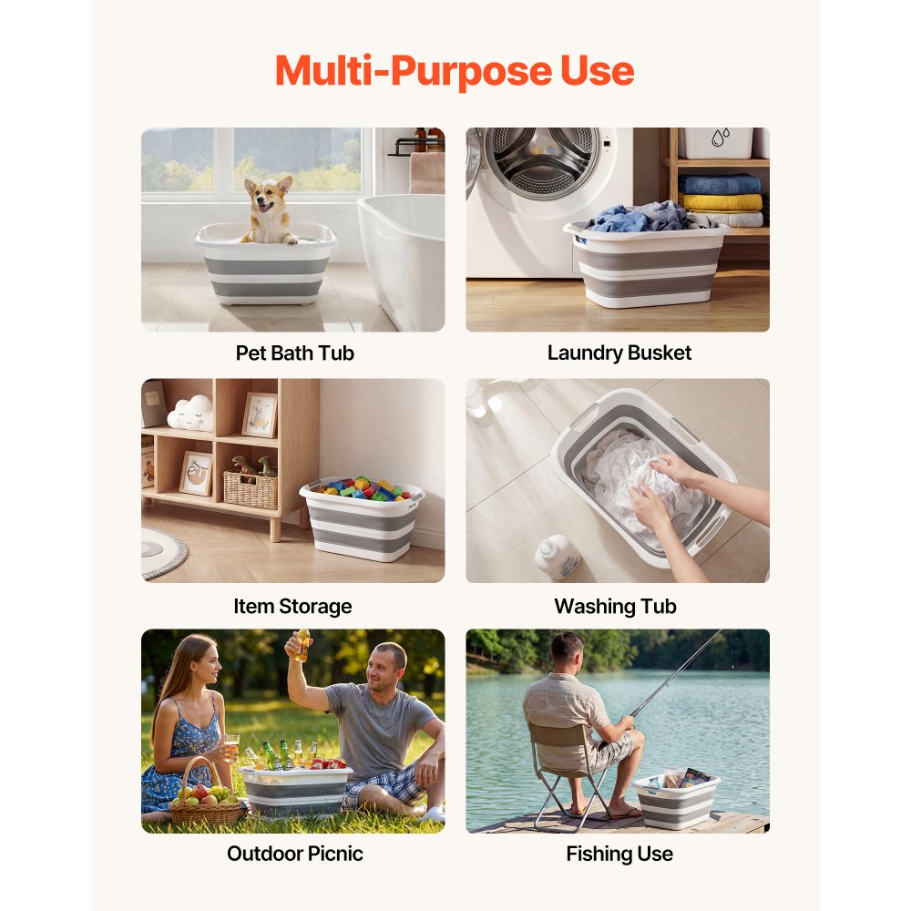 VEVOR Dog Bathtub, Collapsible Dog Bath Tub, Pet Bathing Grooming Wash Shower Station, Portable Space-saving & Stable Support, Built-In Drainage Hole for Small Pet Puppy Doggie Cat Outdoor, Gray White