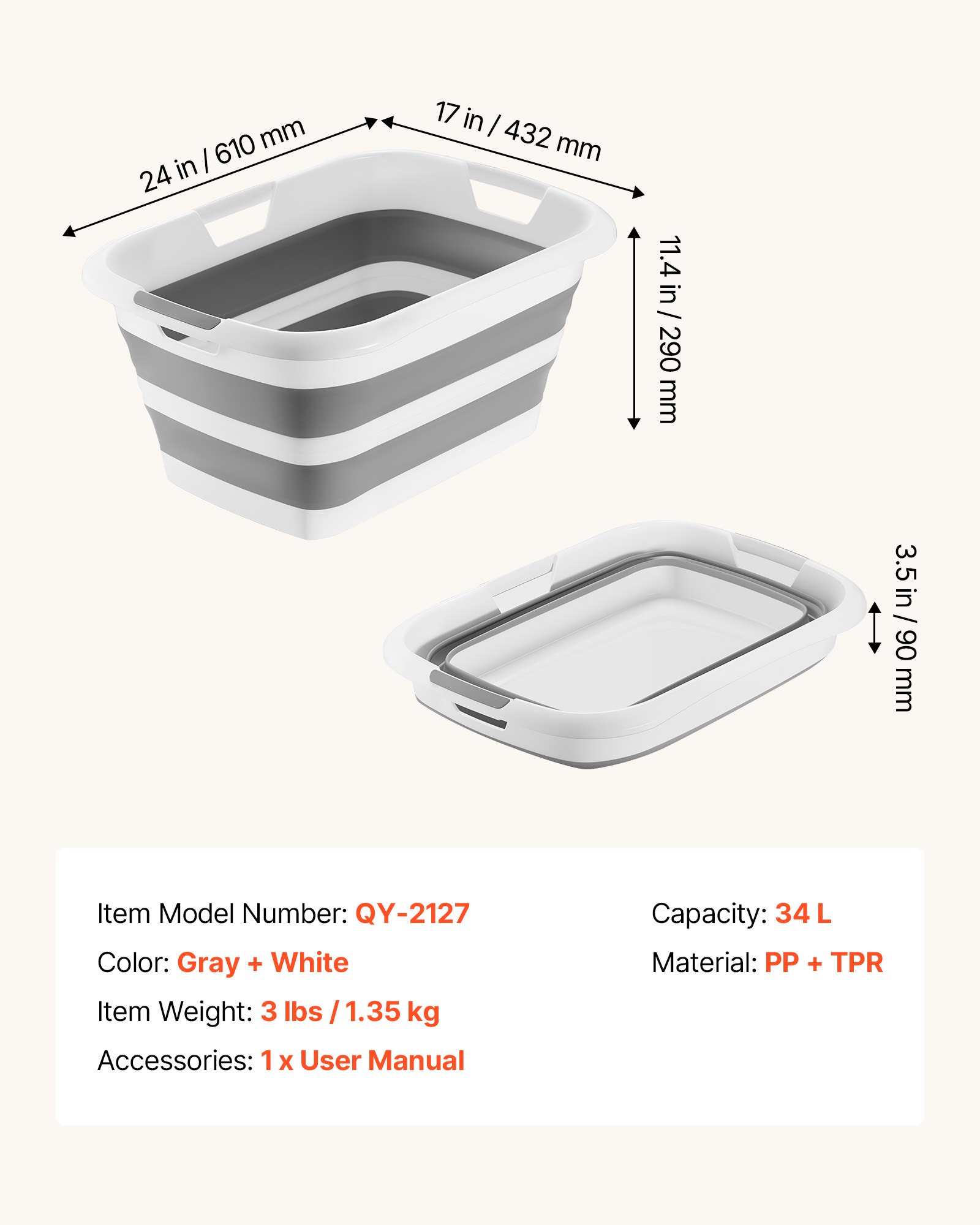 VEVOR Dog Bathtub, Collapsible Dog Bath Tub, Pet Bathing Grooming Wash Shower Station, Portable Space-saving & Stable Support, Built-In Drainage Hole for Small Pet Puppy Doggie Cat Outdoor, Gray White