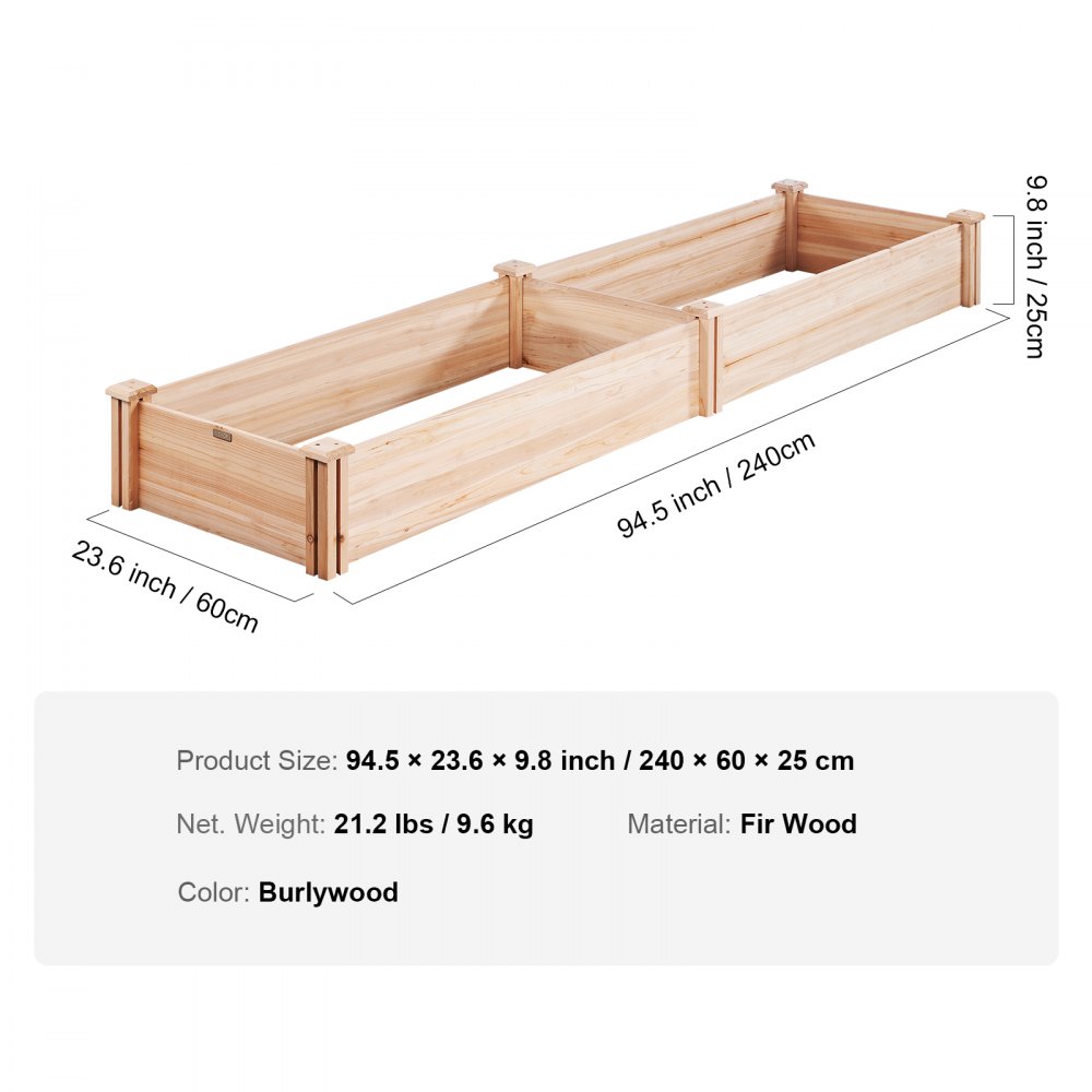 VEVOR Raised Garden Bed, 7.9 x 2 x 0.8 ft Wooden Planter Box, Outdoor Planting Boxes with Open Base, for Growing Flowers/Vegetables/Herbs in Backyard/Garden/Patio/Balcony, Burlywood