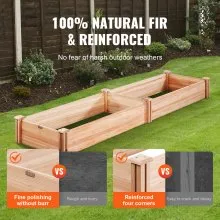 VEVOR Raised Garden Bed, 7.9 x 2 x 0.8 ft Wooden Planter Box, Outdoor Planting Boxes with Open Base, for Growing Flowers/Vegetables/Herbs in Backyard/Garden/Patio/Balcony, Burlywood