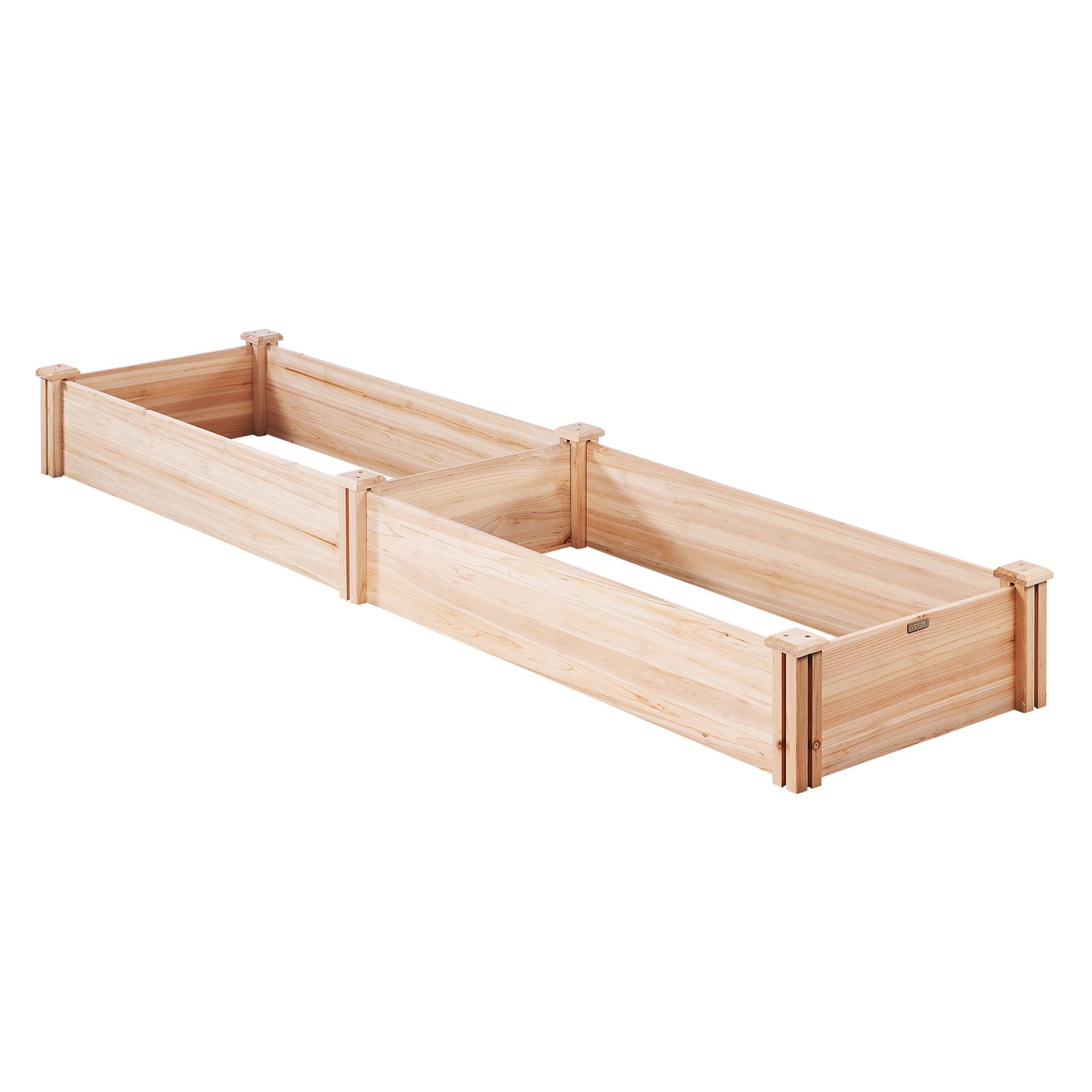 VEVOR raised garden bed, wooden, long rectangular shape, divided into three compartments.