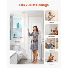 VEVOR Floor-to-Ceiling Transfer Pole, Tension Mounted Bathroom Grab Bar with Anti-Slip Curve Handle, 300 Lbs Capacity Security Pole for Elderly, Ideal Senior Safety Pole for 7-10 Ft Ceilings, White
