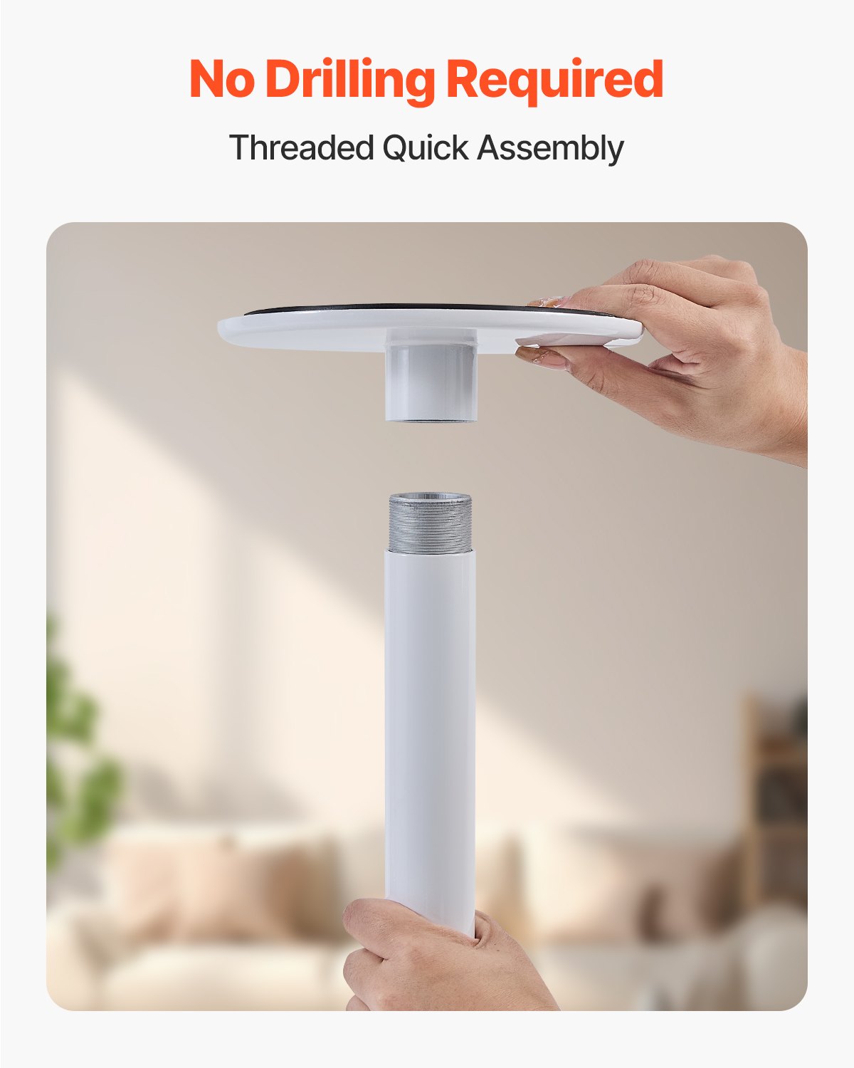 VEVOR Floor-to-Ceiling Transfer Pole, Tension Mounted Bathroom Grab Bar with Anti-Slip Curve Handle, 136 kg Capacity Security Pole for Elderly, Ideal Senior Safety Pole for 2.14-3.05 m Ceilings, White