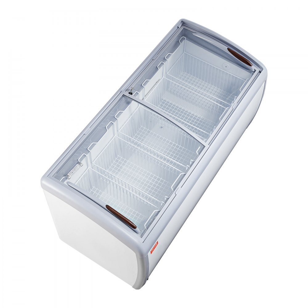 VEVOR Commercial Ice Cream Display Case, 460 L Chest Freezer, Mobile Glass Top Deep Freezer, Restaurant Gelato Dipping Cabinet with 5 Wire Baskets, 2 Sliding Glass Doosr, Locking Casters, White