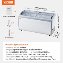 VEVOR 460 L Commercial Ice Cream Display Case Gelato Dipping Freezer Cabinet
