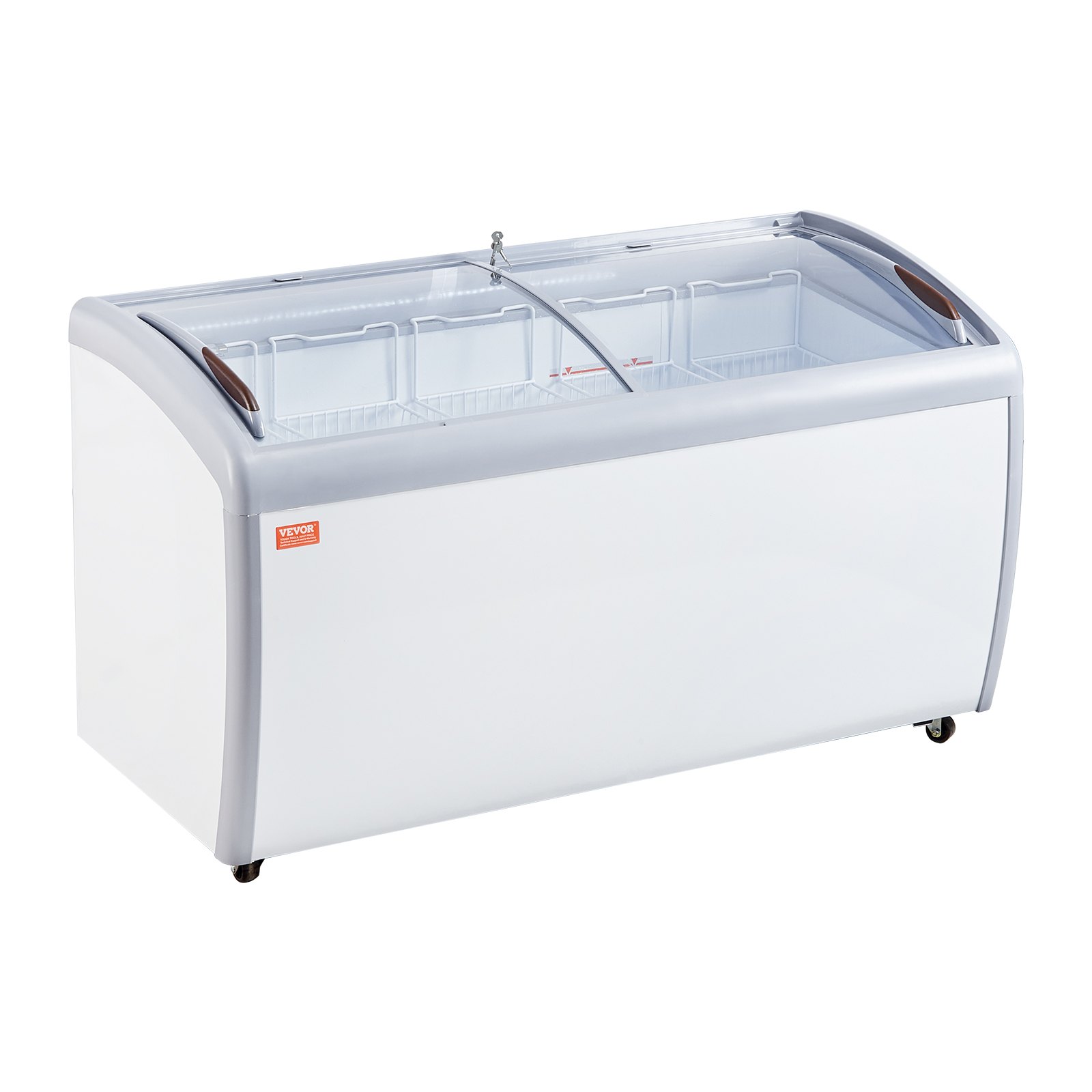 VEVOR Commercial Ice Cream Display Case, 460 L Chest Freezer, Mobile Glass Top Deep Freezer, Restaurant Gelato Dipping Cabinet with 5 Wire Baskets, 2 Sliding Glass Doosr, Locking Casters, White
