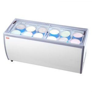 VEVOR Commercial Ice Cream Display Case, 20 Cu.ft Chest Freezer, Mobile Glass Top Deep Freezer, Restaurant Gelato Dipping Cabinet with 12 Large Tubs, 2 Sliding Glass Doors, Locking Casters, White | VEVOR US
