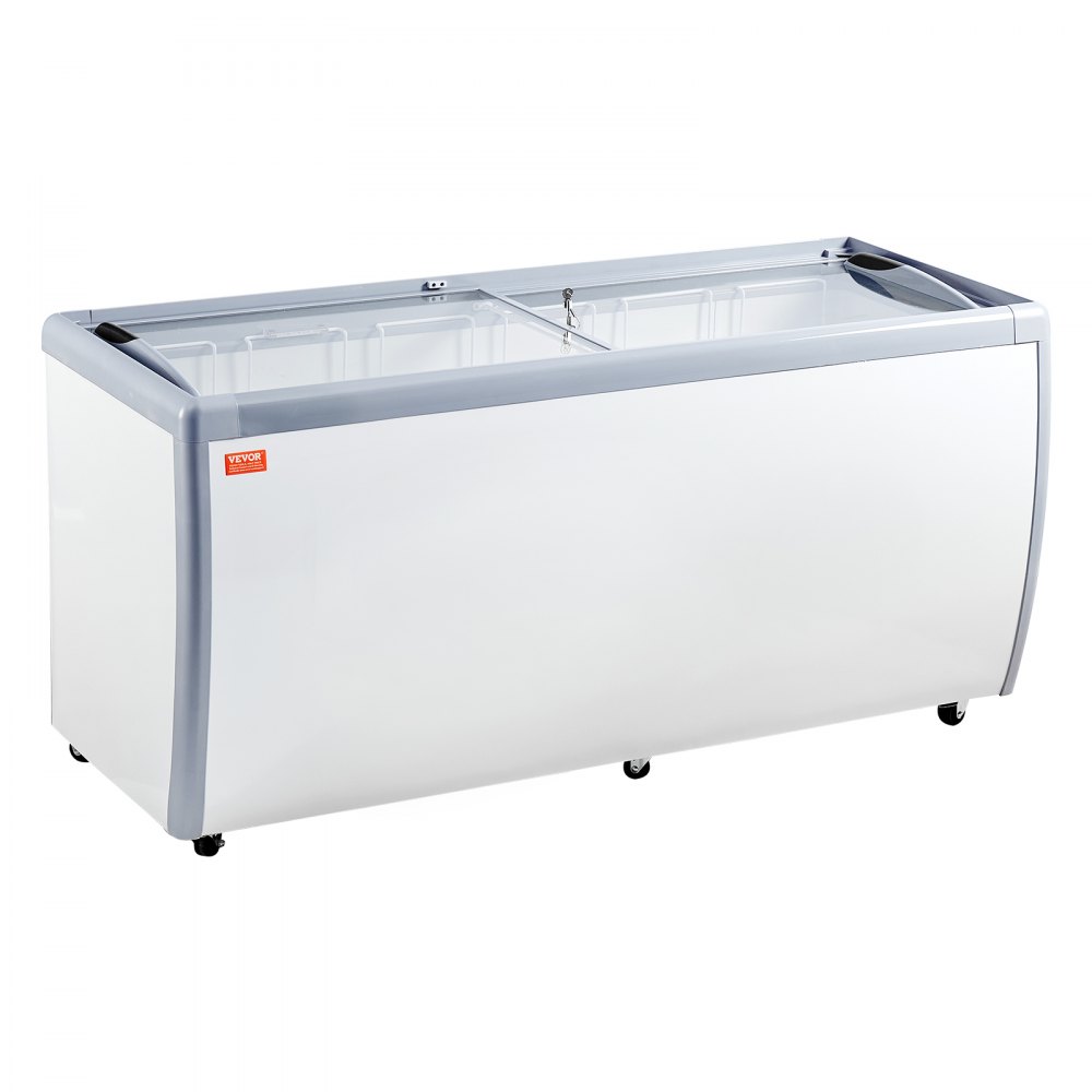 VEVOR Commercial Ice Cream Display Case, 567 L Chest Freezer, Mobile Glass Top Deep Freezer, Restaurant Gelato Dipping Cabinet with 12 Large Tubs, 2 Sliding Glass Doors, Locking Casters, White