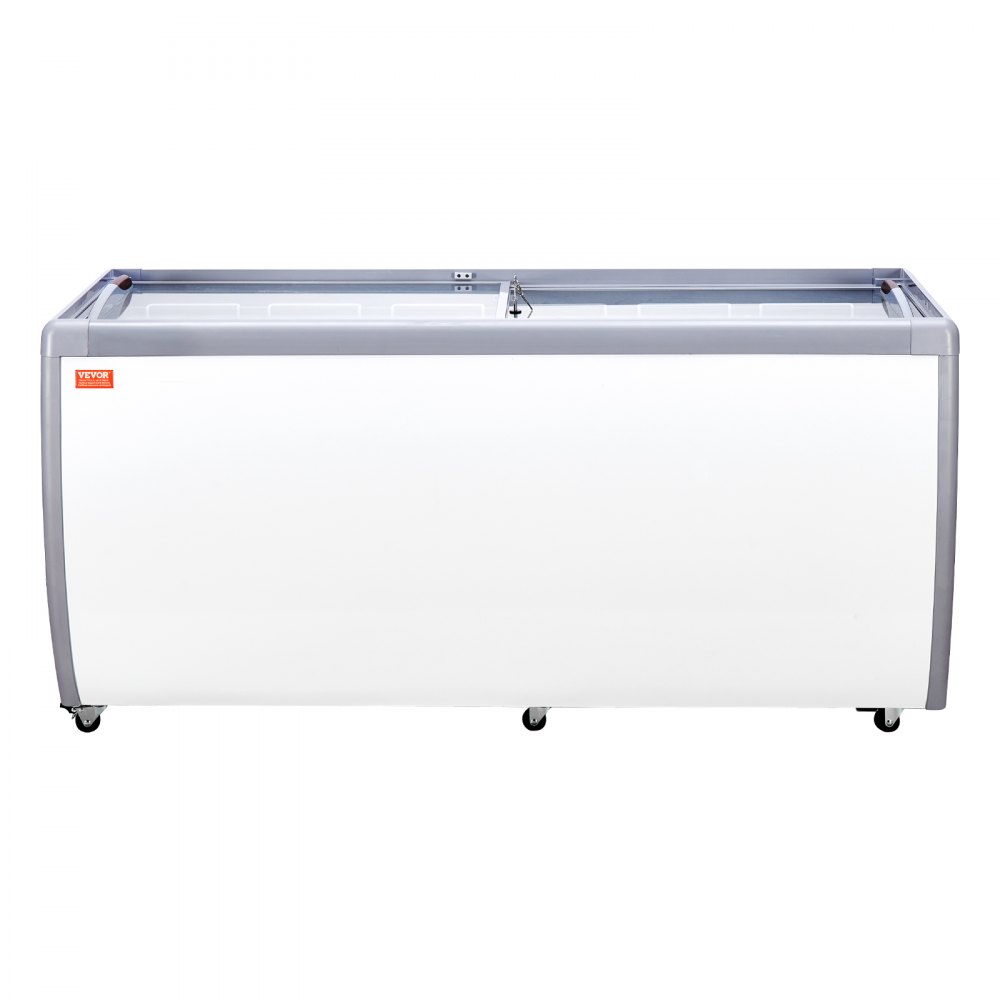VEVOR Commercial Ice Cream Display Case, 567 L Chest Freezer, Mobile Glass Top Deep Freezer, Restaurant Gelato Dipping Cabinet with 12 Large Tubs, 2 Sliding Glass Doors, Locking Casters, White