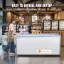 VEVOR Commercial Ice Cream Display Case, 567 L Chest Freezer, Mobile Glass Top Deep Freezer, Restaurant Gelato Dipping Cabinet with 12 Large Tubs, 2 Sliding Glass Doors, Locking Casters, White
