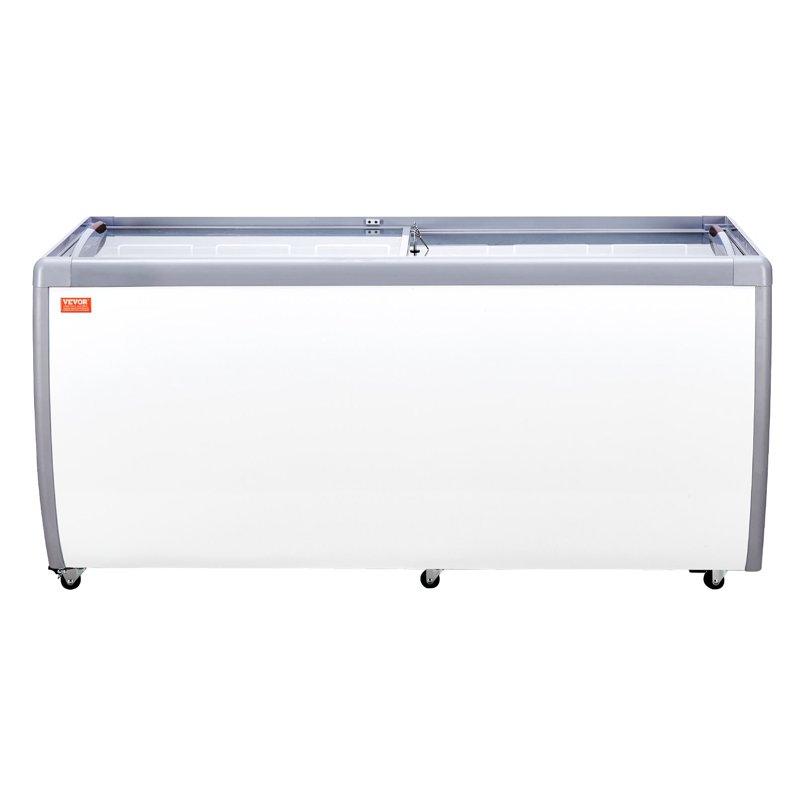 VEVOR Commercial Ice Cream Display Case, 567 L Chest Freezer, Mobile Glass Top Deep Freezer, Restaurant Gelato Dipping Cabinet with 12 Large Tubs, 2 Sliding Glass Doors, Locking Casters, White