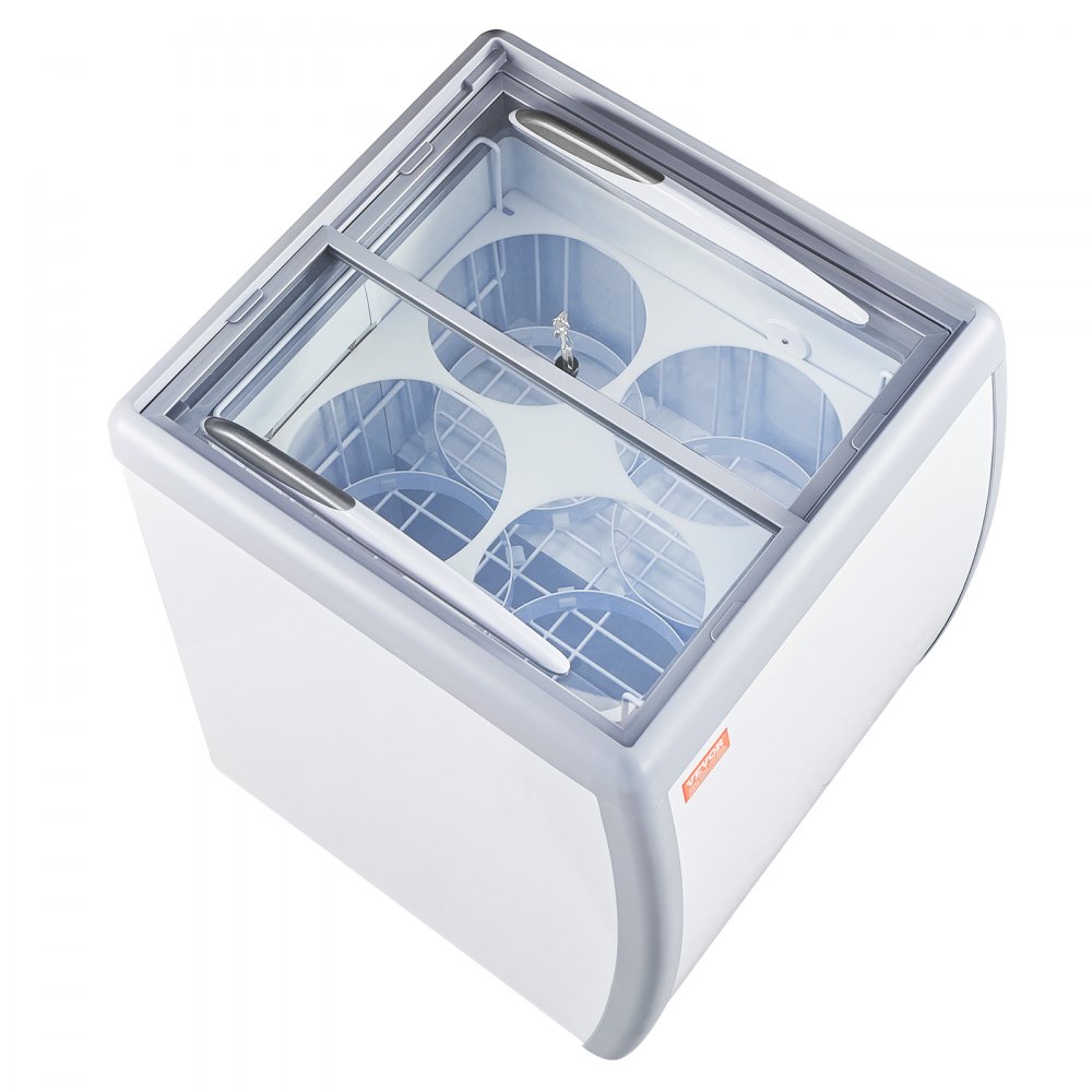 VEVOR Commercial Ice Cream Display Case, 158 L Chest Freezer, Mobile Glass Top Deep Freezer, Restaurant Gelato Dipping Cabinet, 2 Sliding Glass Doors, Locking Casters, White
