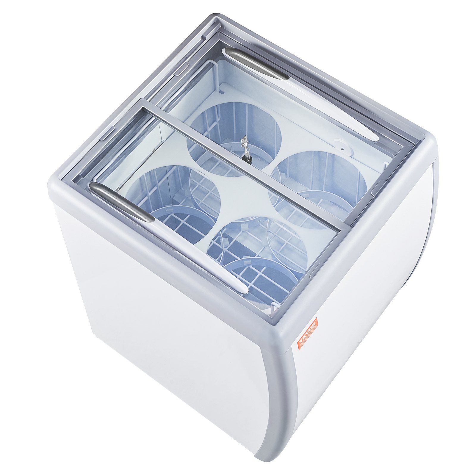 VEVOR Commercial Ice Cream Display Case, 158 L Chest Freezer, Mobile Glass Top Deep Freezer, Restaurant Gelato Dipping Cabinet, 2 Sliding Glass Doors, Locking Casters, White