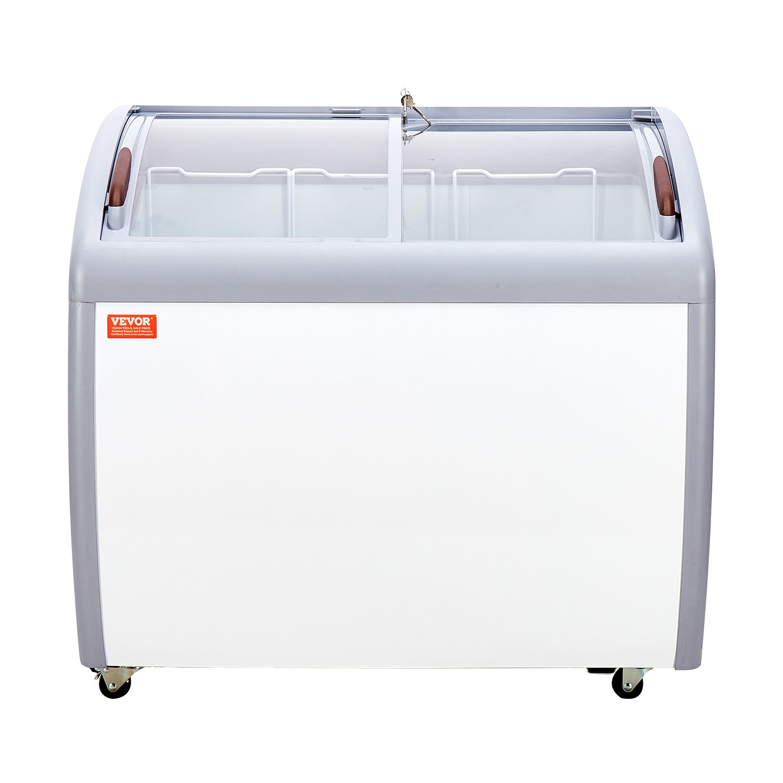 VEVOR Commercial Ice Cream Display Case, 264 L Chest Freezer, Mobile Glass Top Deep Freezer, Restaurant Gelato Dipping Cabinet with 3 Wire Baskets, 2 Sliding Glass Doors, Locking Casters, White